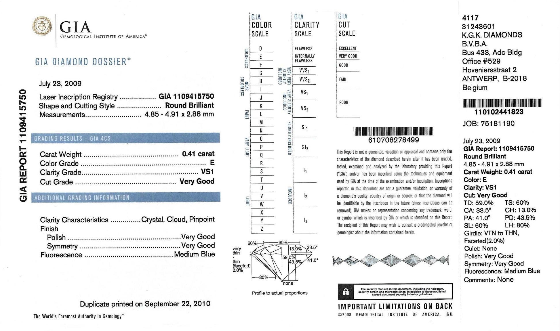 GIA report 0.41 carat diamond
