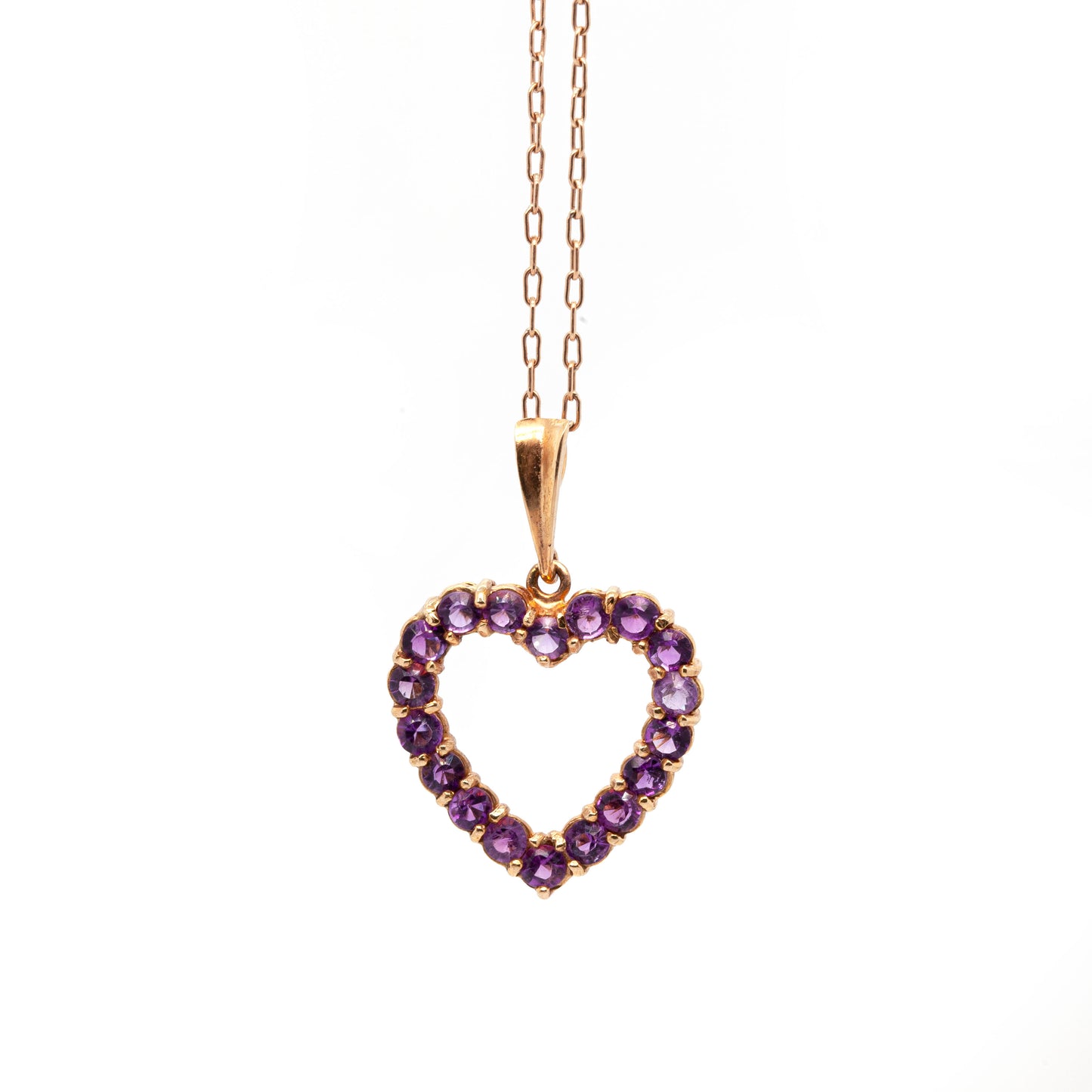 Amethyst 9 Carat Yellow Gold Heart Pendant and Chain
