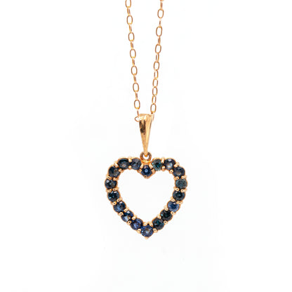Blue Sapphire 9 Carat Yellow Gold Heart Pendant and Chain