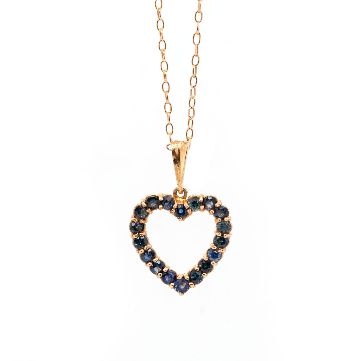 Blue Sapphire 9 Carat Yellow Gold Heart Pendant and Chain