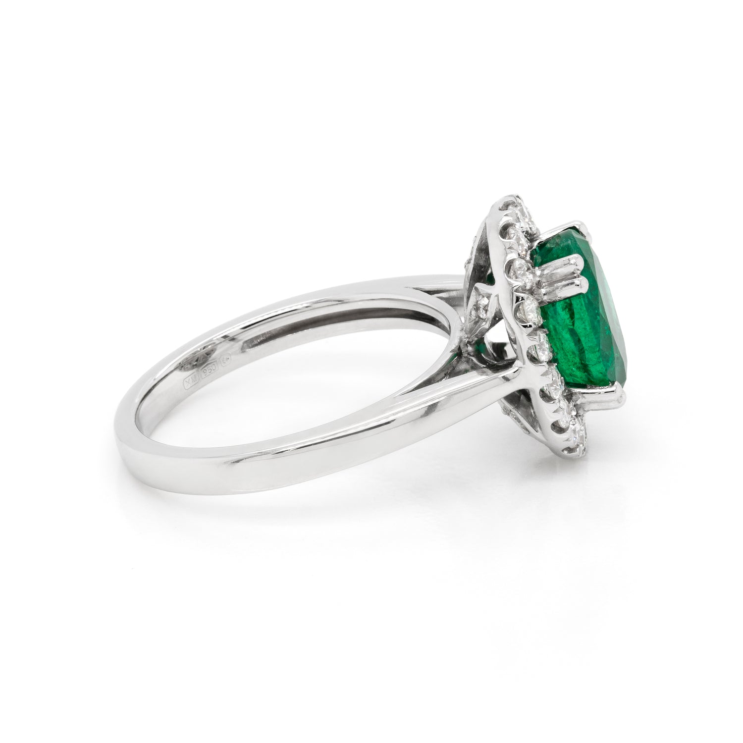 1.83 Carat Emerald and Diamond Platinum Cluster Engagement Ring