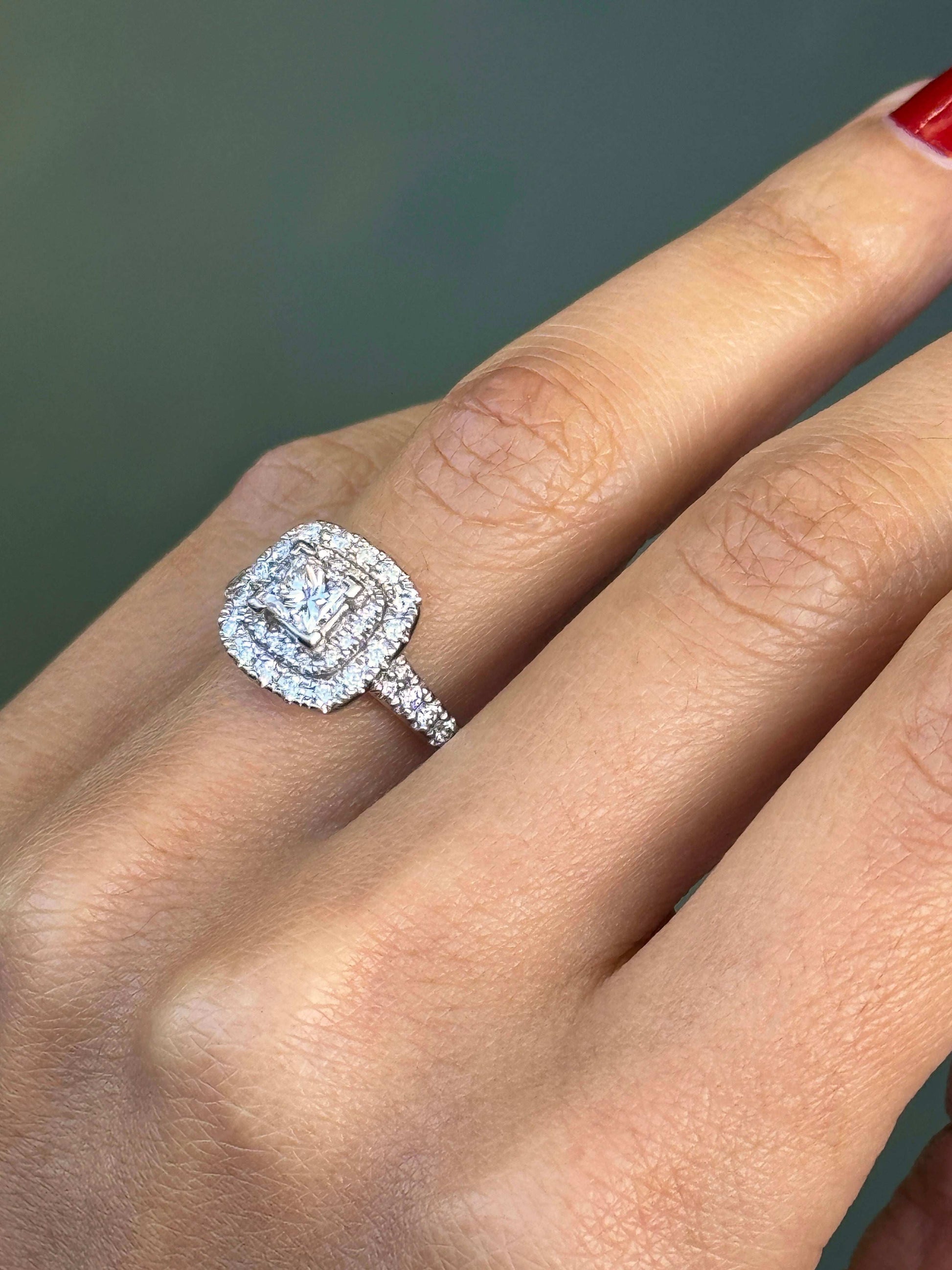 Diamond and Platinum Double Halo Cluster Engagement Ring