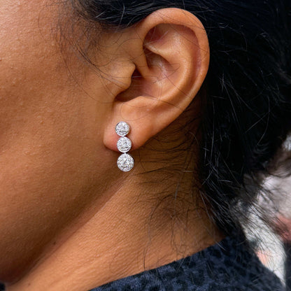 Diamond Graduated Triple Halo Cluster Drop Earrings in 18 Carat White Gold