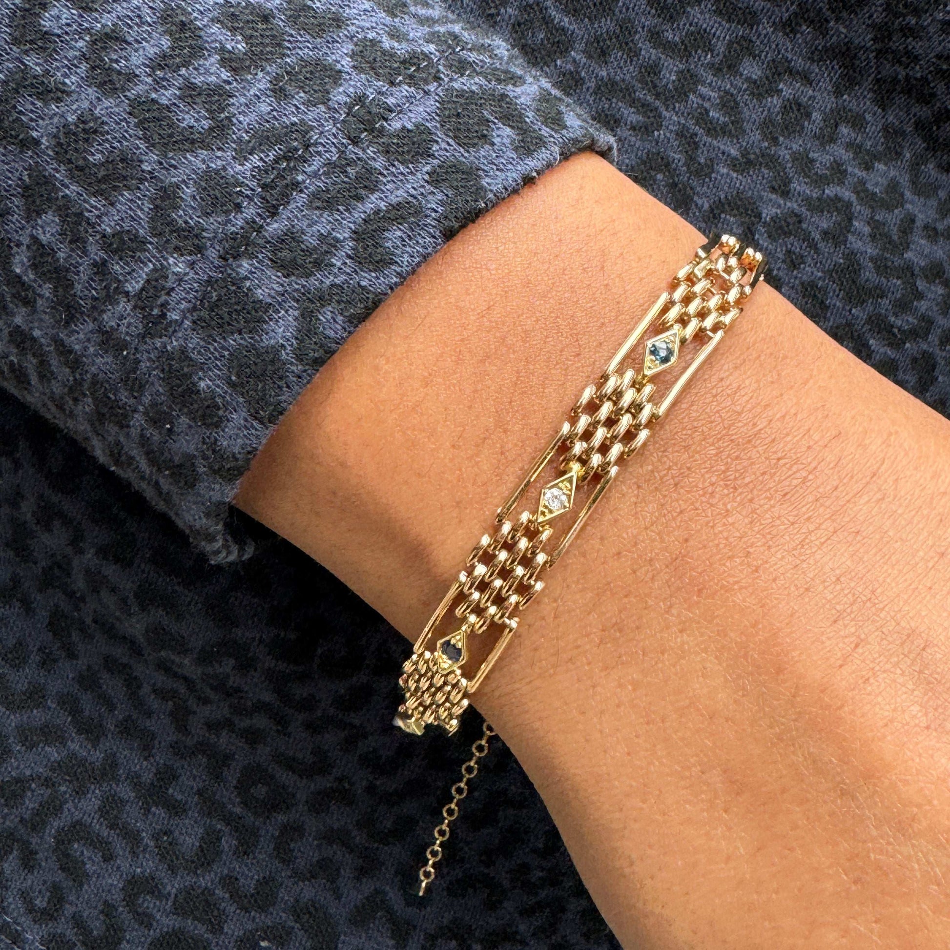 Antique Blue Sapphire & Diamond 15 Carat Rose Gold Gate Bracelet