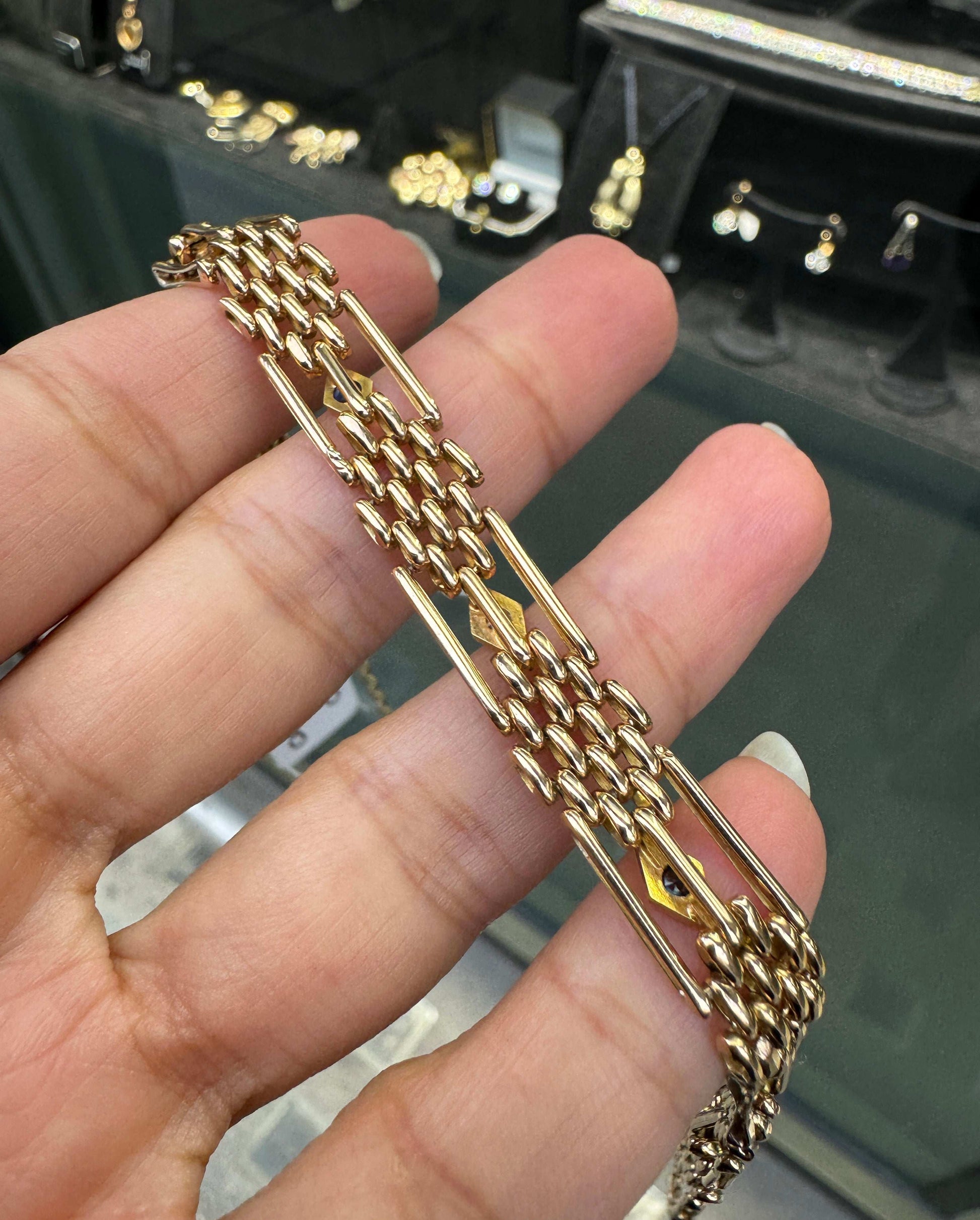 Antique Blue Sapphire & Diamond 15 Carat Rose Gold Gate Bracelet