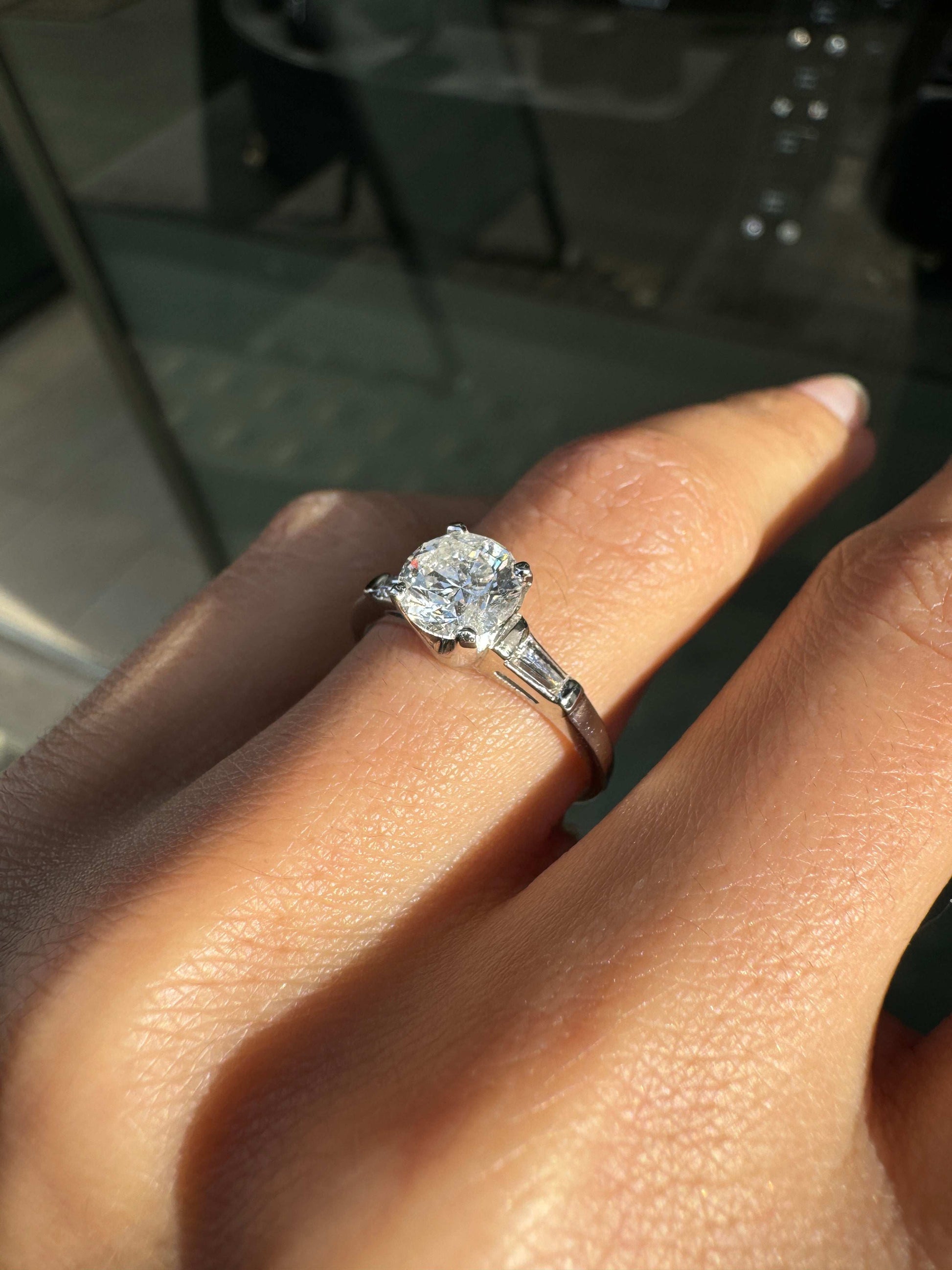 1.04 Carat Diamond and Platinum Three Stone Engagement Ring