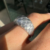 Diamond and Brushed 18 Carat White Gold Quilted Tapered Dome Ring