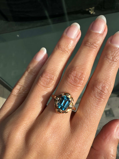 14 Carat Rose Gold and Blue Topaz Dress Ring, Circa 1930s-1940s