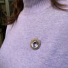 Amethyst and Seed Pearl 15 Carat Yellow Gold Oval Halo Cluster Brooch