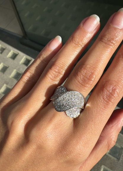 Diamond and 18 Carat White Gold Wave Cluster Dress Ring