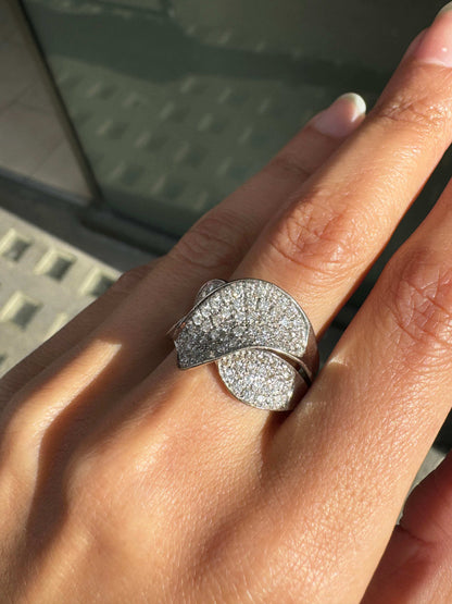 Diamond and 18 Carat White Gold Wave Cluster Dress Ring