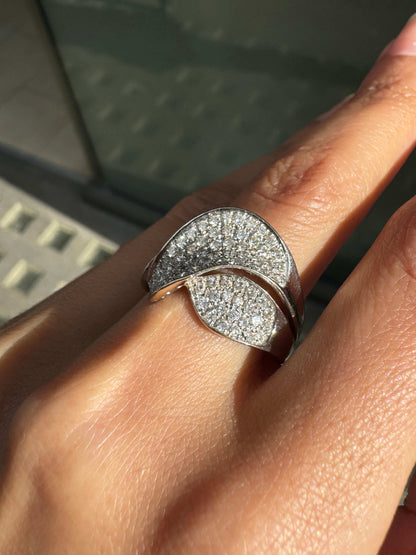 Diamond and 18 Carat White Gold Wave Cluster Dress Ring