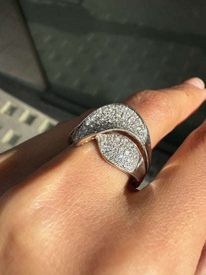 Diamond and 18 Carat White Gold Wave Cluster Dress Ring