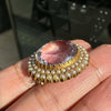 Amethyst and Seed Pearl 15 Carat Yellow Gold Oval Halo Cluster Brooch