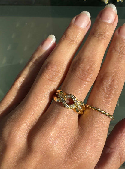 Diamond and 18 Carat Yellow Gold Open Work Intertwined Wave Band Ring