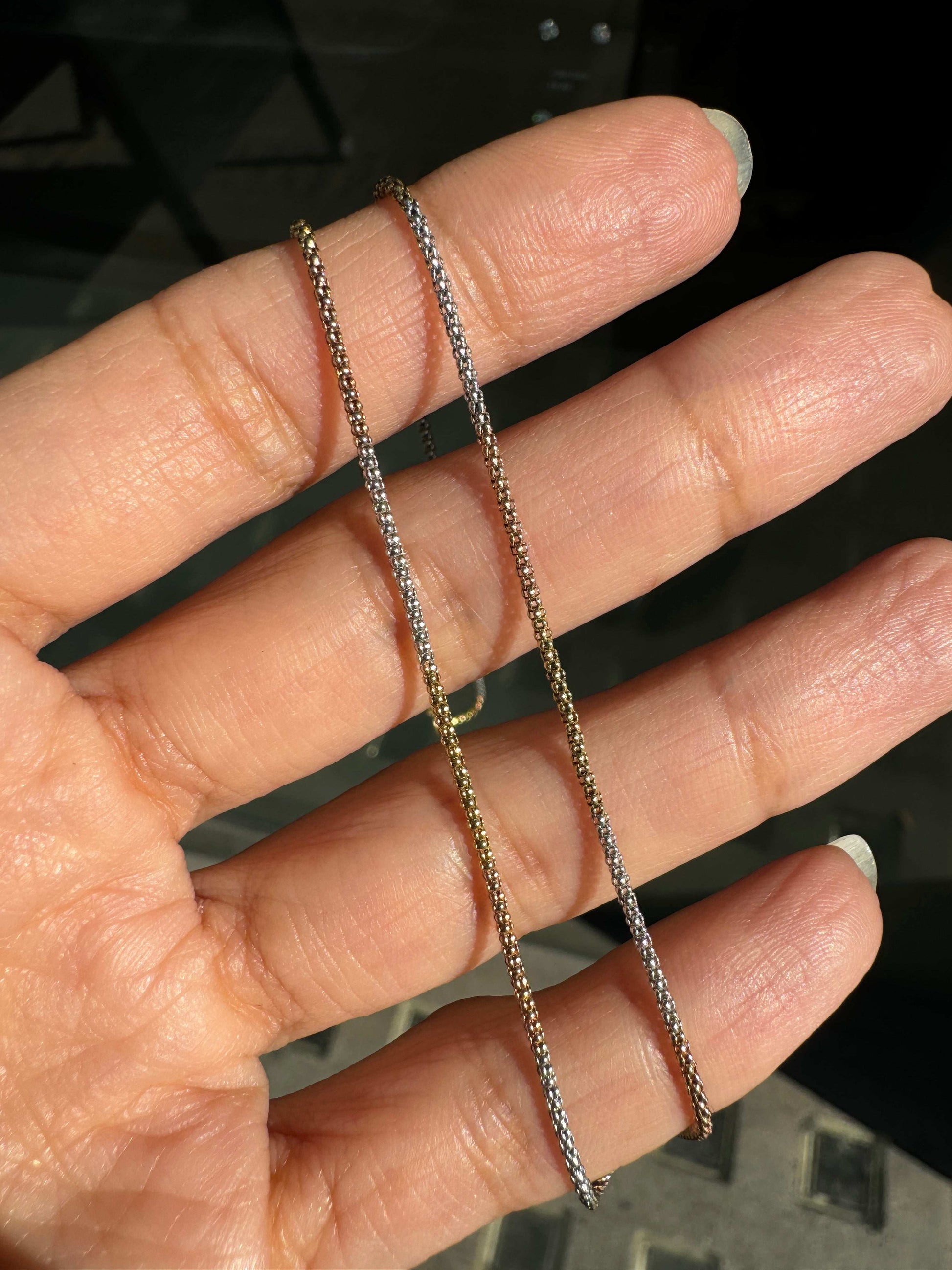 18 Carat White, Yellow and Rose Gold 15" Tricolour Popcorn Chain