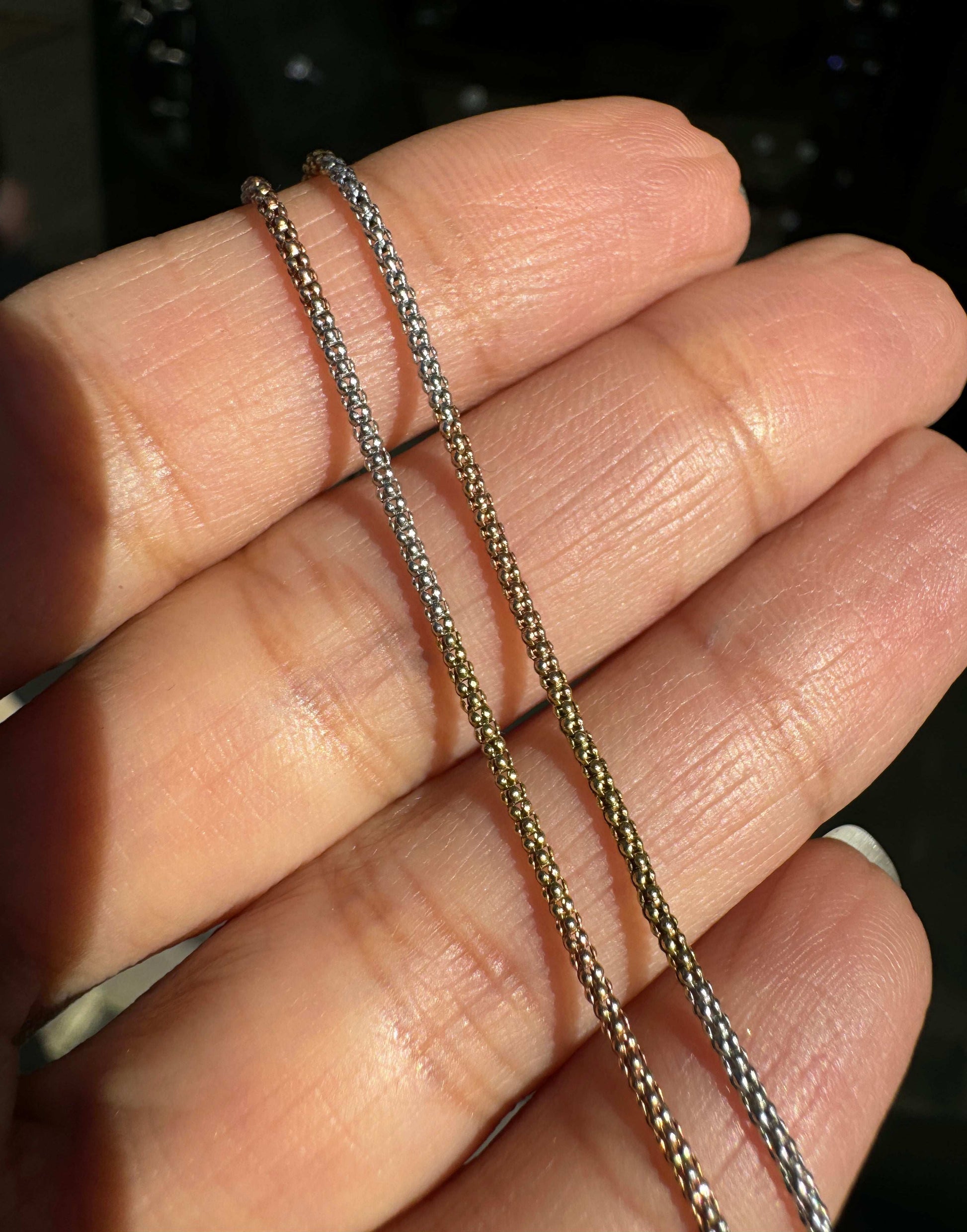 18 Carat White, Yellow and Rose Gold 15" Tricolour Popcorn Chain