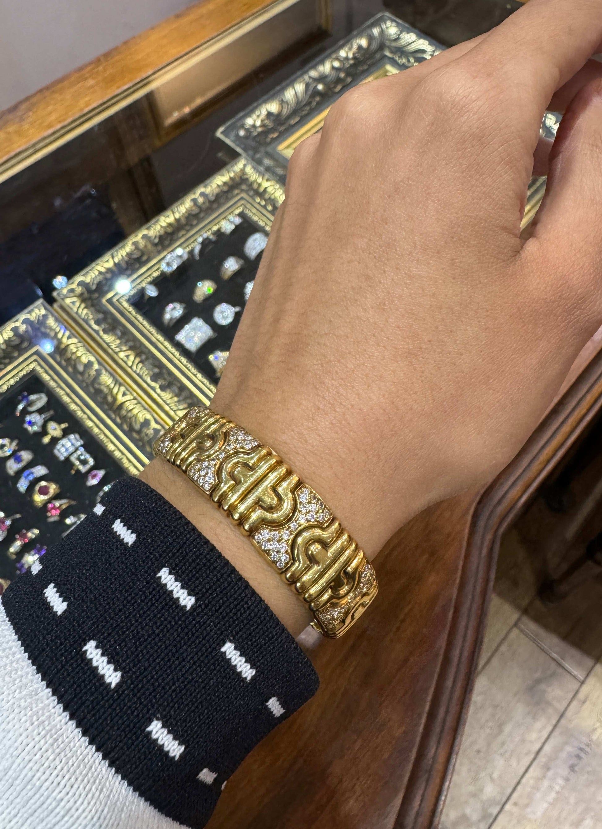 Diamond and 18 Carat Yellow Gold Statement Flexible Bangle Bracelet