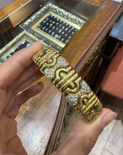 Diamond and 18 Carat Yellow Gold Statement Flexible Bangle Bracelet