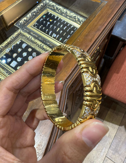 Diamond and 18 Carat Yellow Gold Statement Flexible Bangle Bracelet