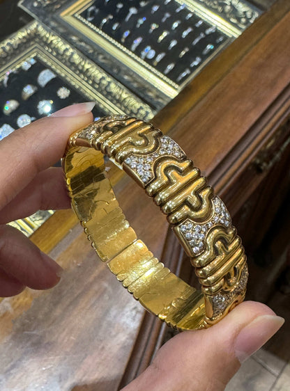 Diamond and 18 Carat Yellow Gold Statement Flexible Bangle Bracelet