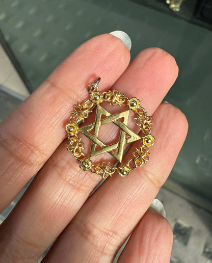 Vintage Kutchinsky Star Of David Round floral Pendant in 18K Yellow Gold, 1959