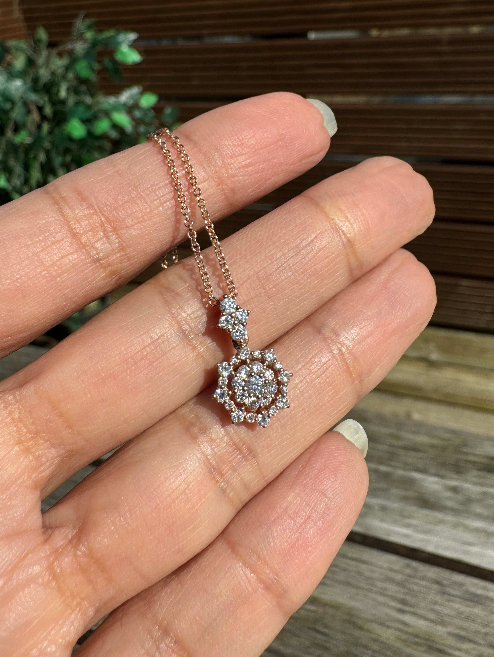 Diamond 14 Carat Rose Gold Open Work Star Pendant Necklace