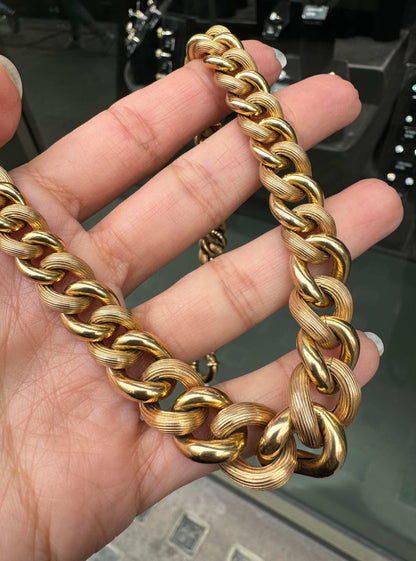UnoAErre 9 Carat Yellow Gold Graduated Chunky Hollow Curb Link Chain, Italy