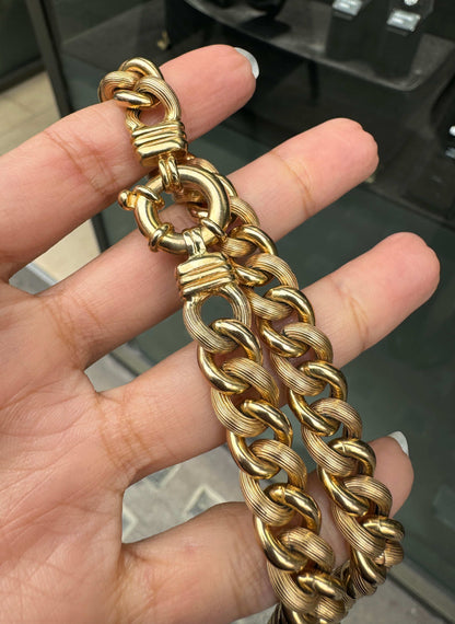 UnoAErre 9 Carat Yellow Gold Graduated Chunky Hollow Curb Link Chain, Italy