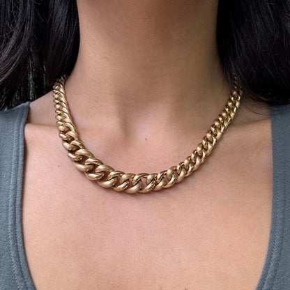 UnoAErre 9 Carat Yellow Gold Graduated Chunky Hollow Curb Link Chain, Italy