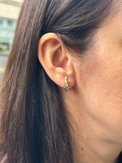 Diamond 18 Carat White and Yellow Gold Half-Hoop Earrings