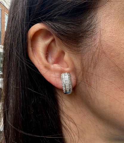 Diamond and 18 Carat White Gold Three-Row Lever-Back Half Hoop Earrings