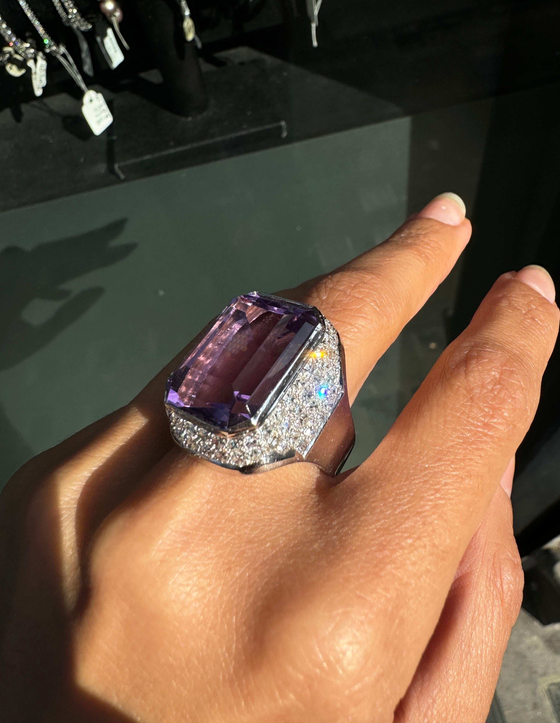Amethyst and Diamond 18 Carat White Gold Large Cocktail Ring