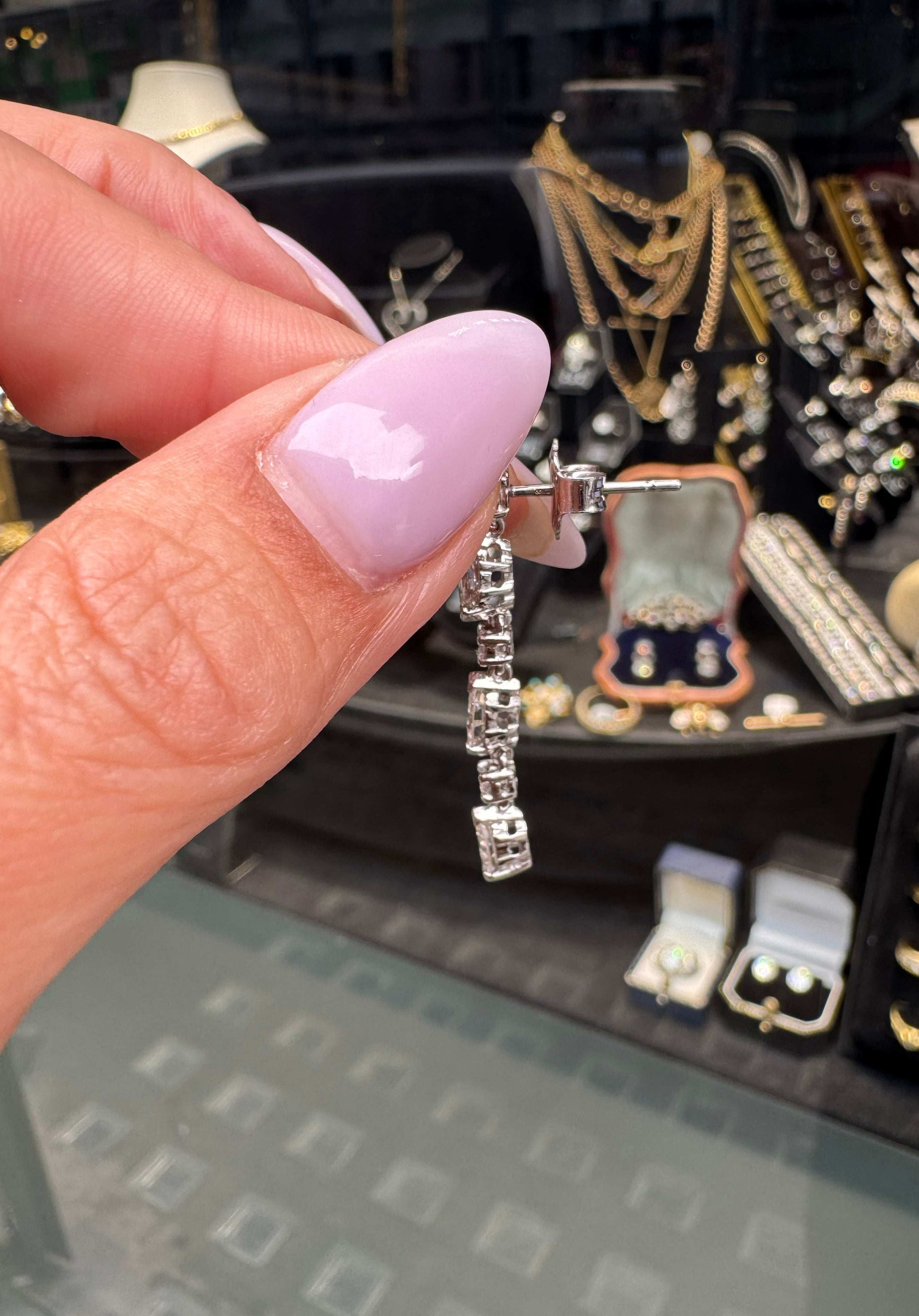 Marquise Cut and Brilliant Cut Diamond 18 Carat White Gold Dangle Drop Earrings