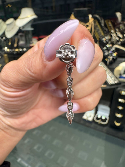 Marquise Cut and Brilliant Cut Diamond 18 Carat White Gold Dangle Drop Earrings