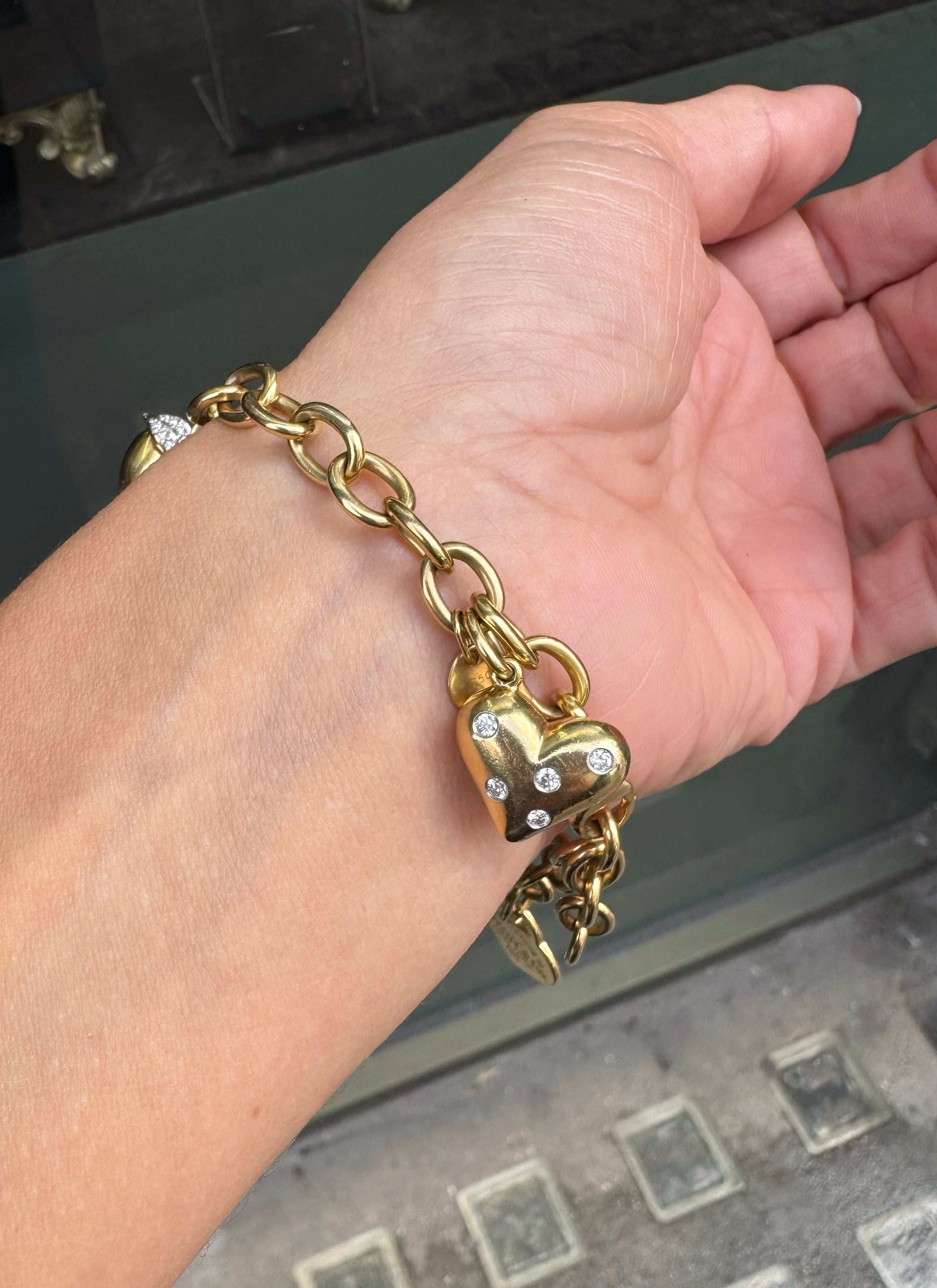 Tiffany & Co. 18 Carat Yellow Gold Chain Diamond Charm Bracelet