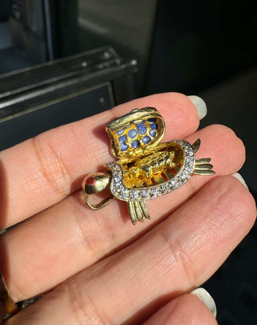 14K Yellow Gold and Enamel Moving Tortoise Charm with Hidden Hinged Compartment