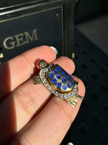 14K Yellow Gold and Enamel Moving Tortoise Charm with Hidden Hinged Compartment