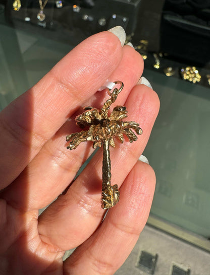 Vintage 9 Carat Yellow Gold 3D Palm Tree Charm/Pendant, 1971