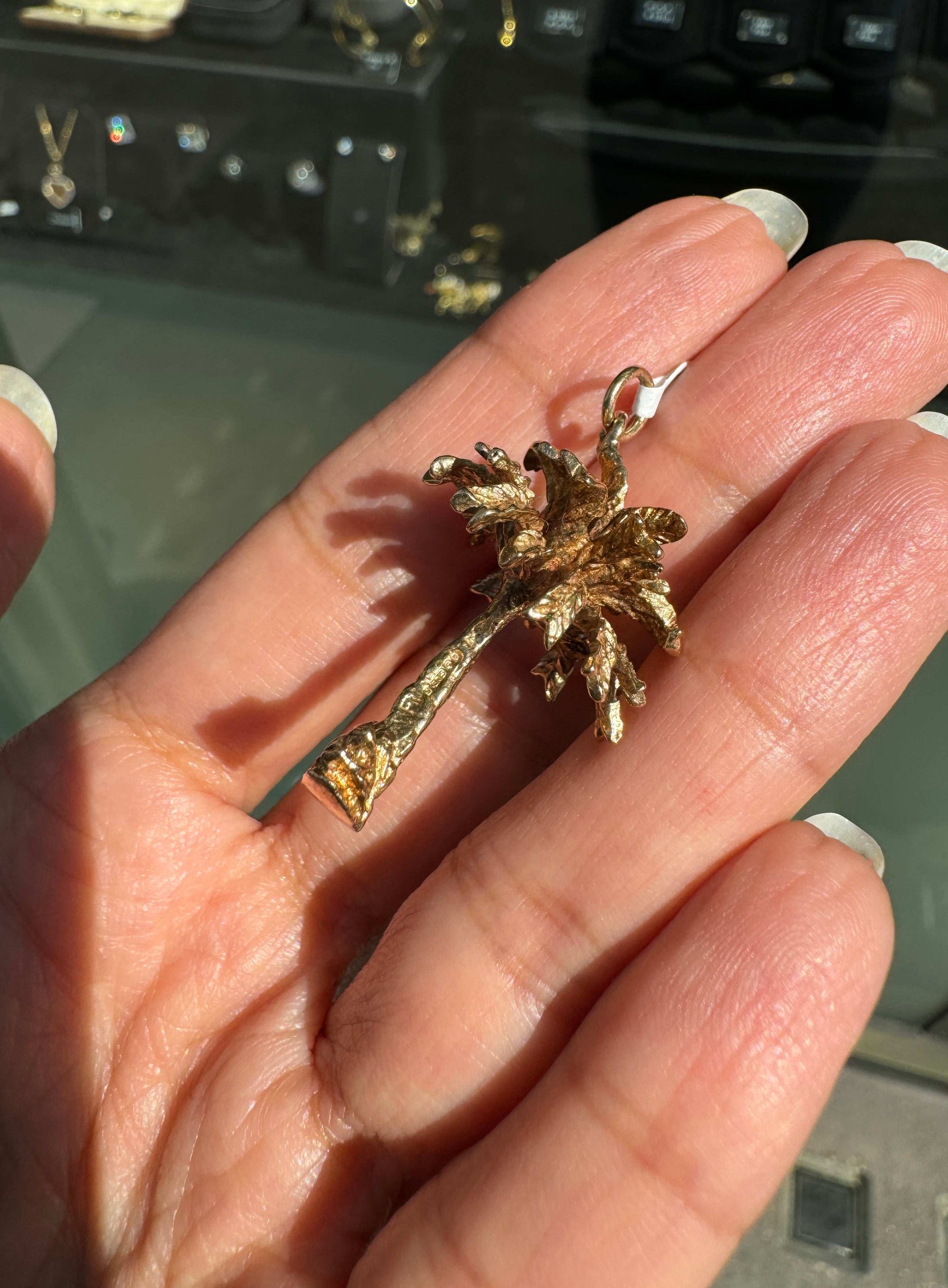 Vintage 9 Carat Yellow Gold 3D Palm Tree Charm/Pendant, 1971