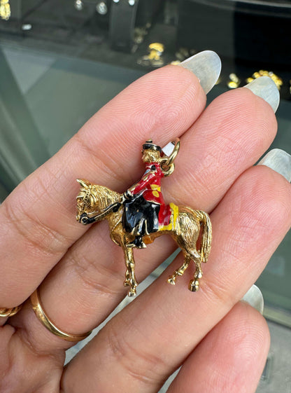 Vintage Enamel and 9K Yellow Gold 3D Royal Queen's Guard & Horse Charm