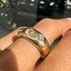 Antique Old Mine Cut Diamond 18K Yellow Gold Gents Three-Stone Ring