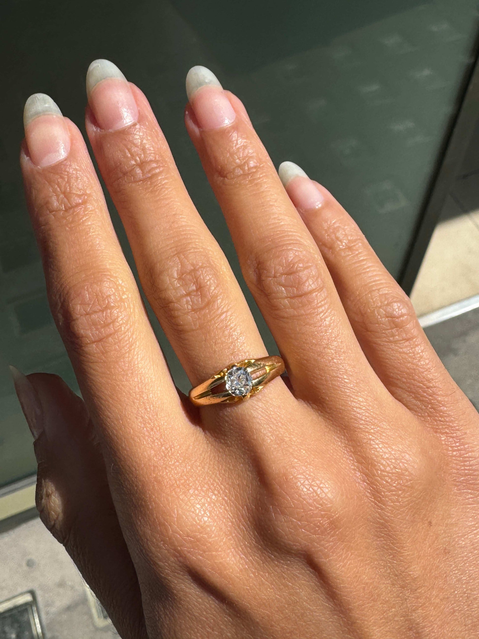 Antique Old Mine Cut Diamond & 18K Yellow Gold Solitaire Gents Ring, London 1904