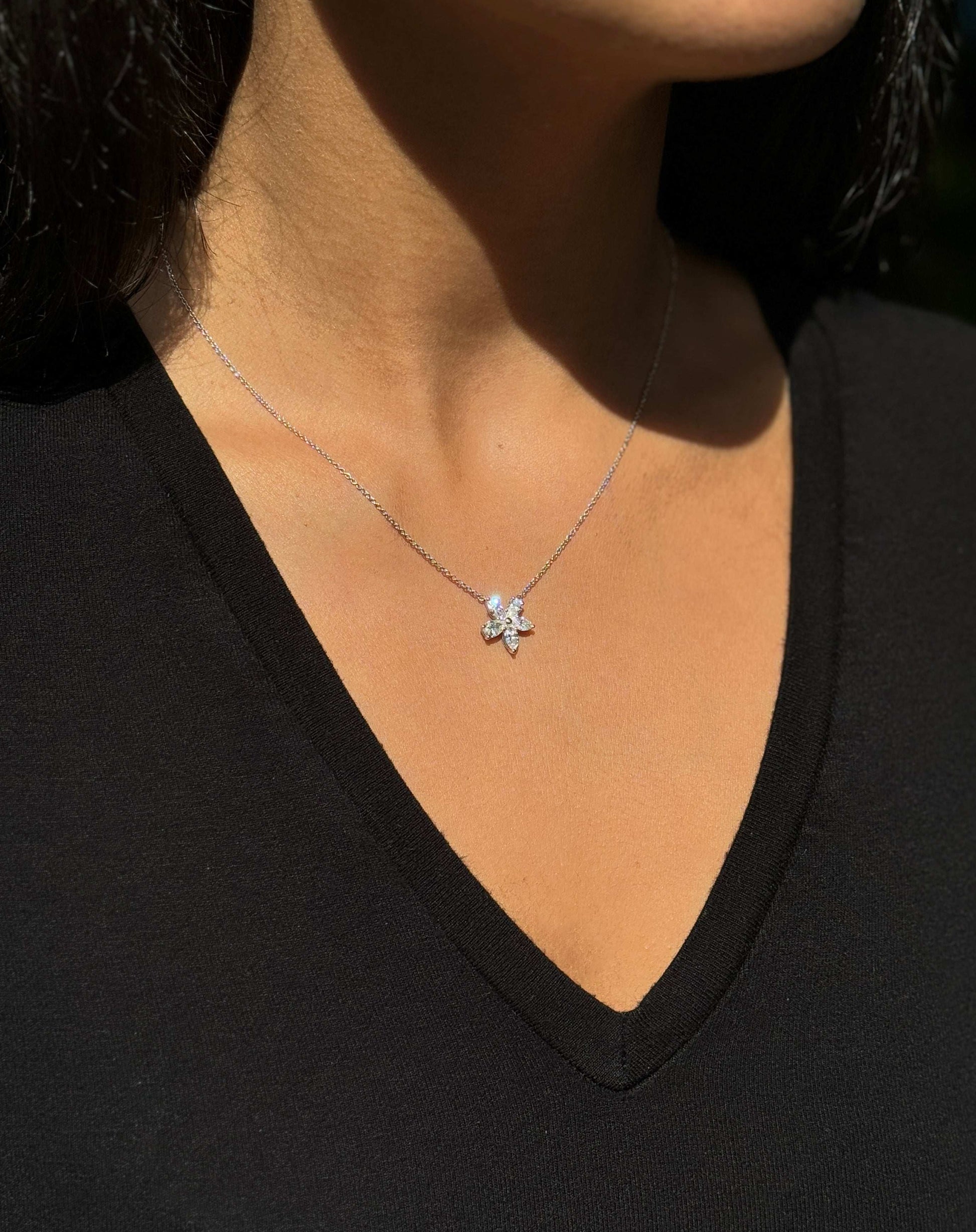 Tiffany & Co Victoria Mixed Diamond Cluster Platinum Pendant Necklace