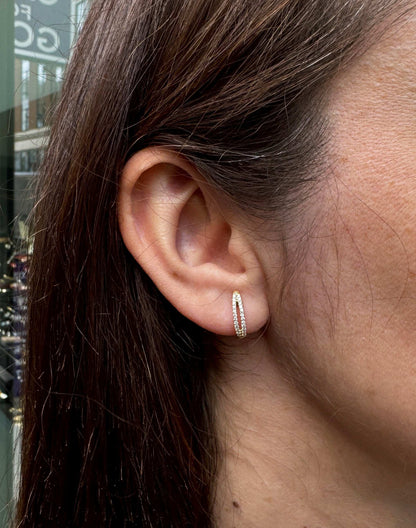 Diamond and 18 Carat Yellow Gold Split Oval Huggie Hoop Earrings