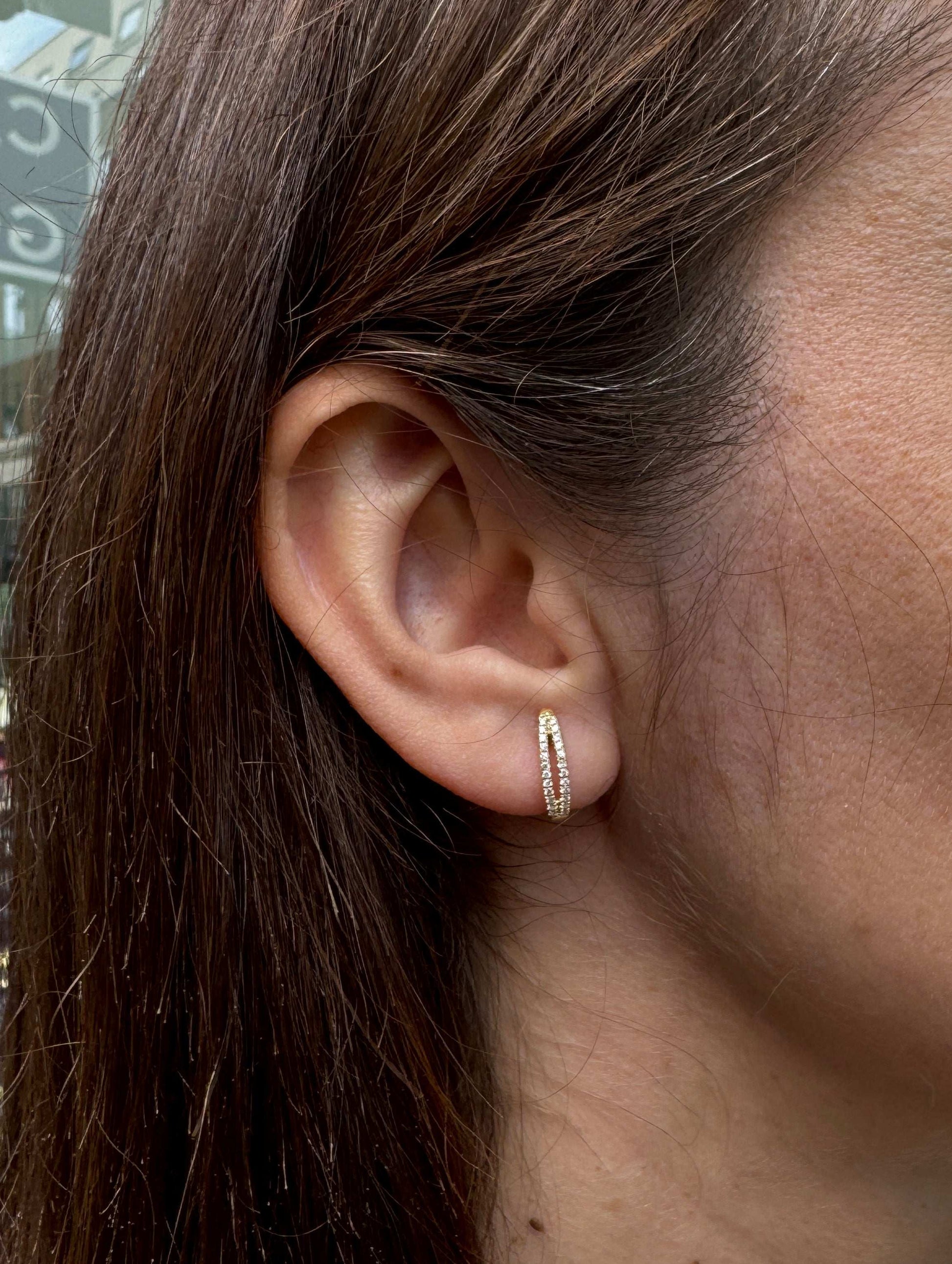 Diamond and 18 Carat Yellow Gold Split Oval Huggie Hoop Earrings