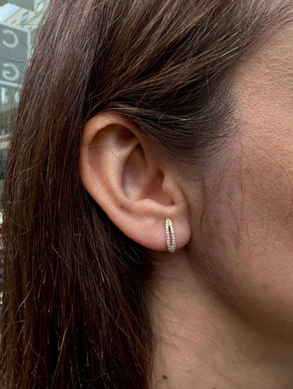 Diamond and 18 Carat Yellow Gold Split Oval Huggie Hoop Earrings