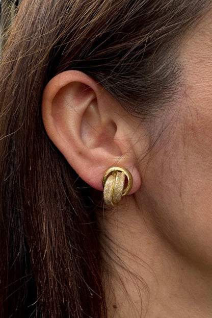 Textured 18 Carat Yellow Gold Open Work Abstract Knot Lever-Back Earrings