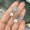 Cultured Pearl and Floral Diamond Cluster 18 Carat White Gold Drop Earrings