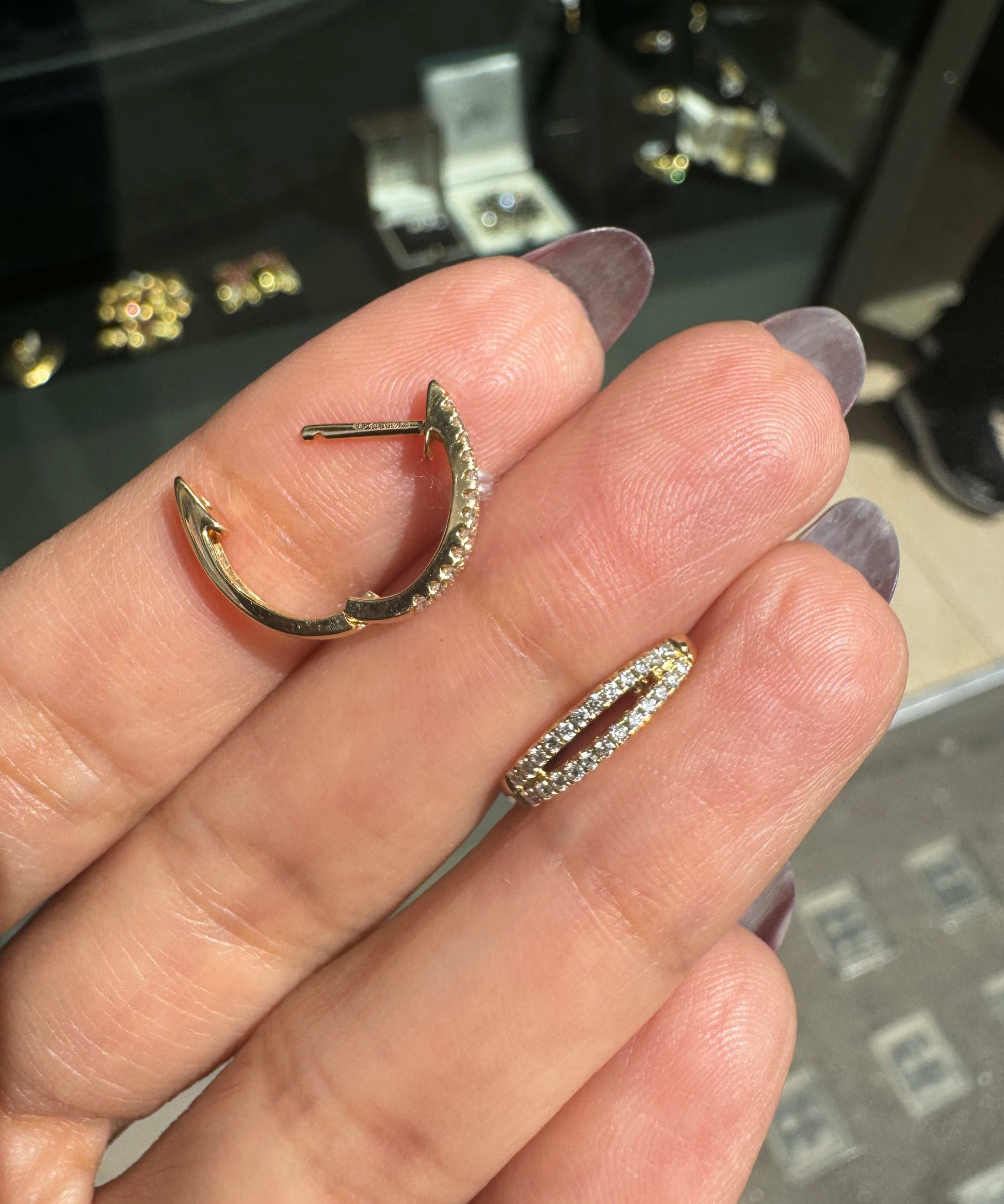 Diamond and 18 Carat Yellow Gold Split Oval Huggie Hoop Earrings